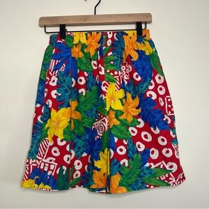 Vintage Floral‎ Hawaiian Shorts Red Yellow Green M Cotton